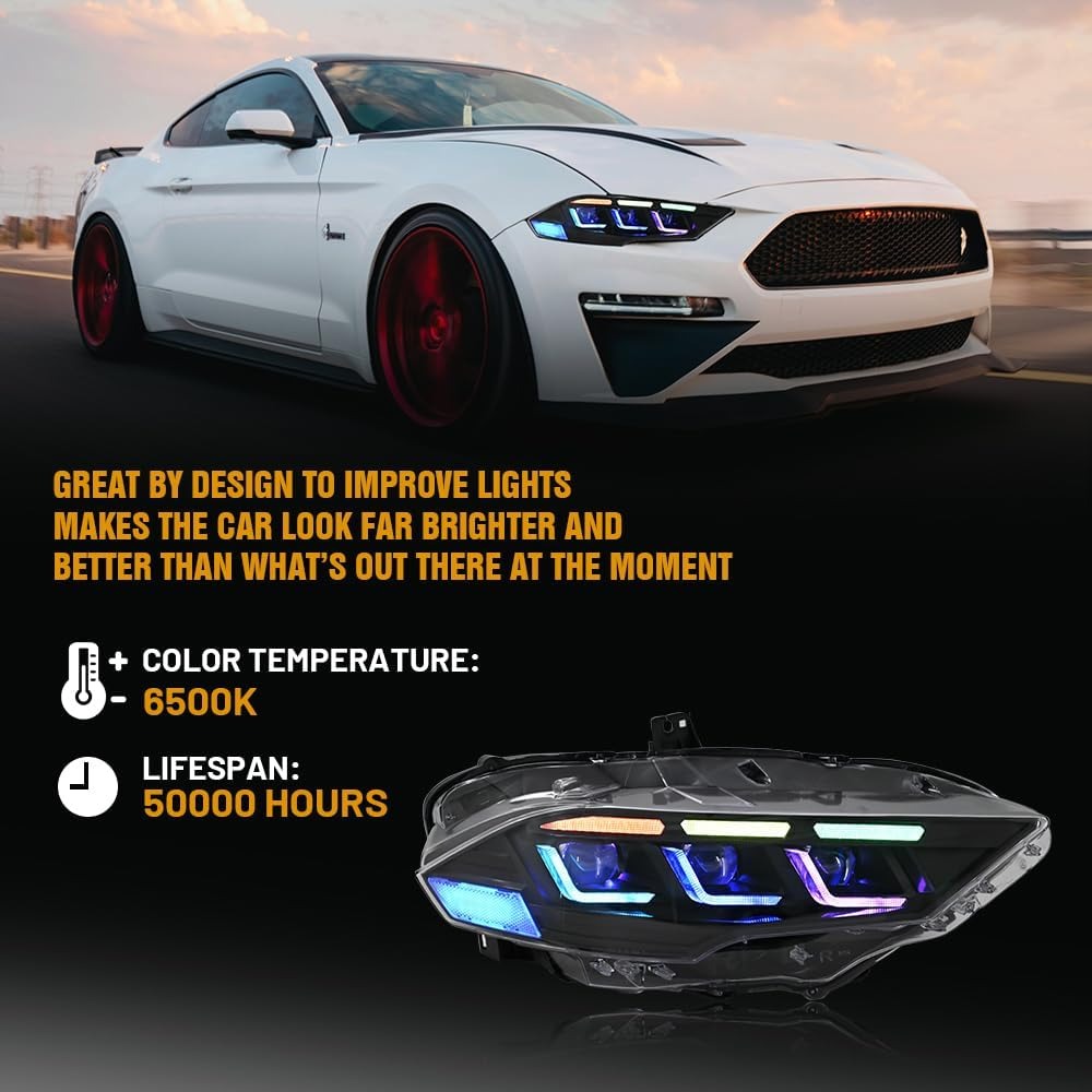 Faros secuenciales LED de triple haz para Ford Mustang
