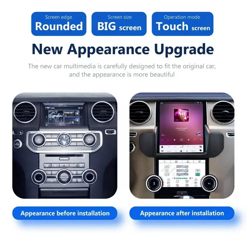 Euronavigate Car 10.4-Inch Tesla Style Dash Navigation System for Land Rover Discovery 4 Android Tesla Style Dash Navigation Stereo System Retrofit Aftermarket Accessories