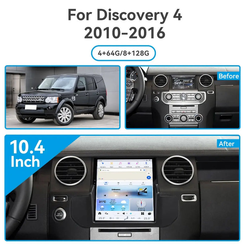 Euronavigate Car 10.4-Inch Tesla Style Dash Navigation System for Land Rover Discovery 4 Android Tesla Style Dash Navigation Stereo System Retrofit Aftermarket Accessories