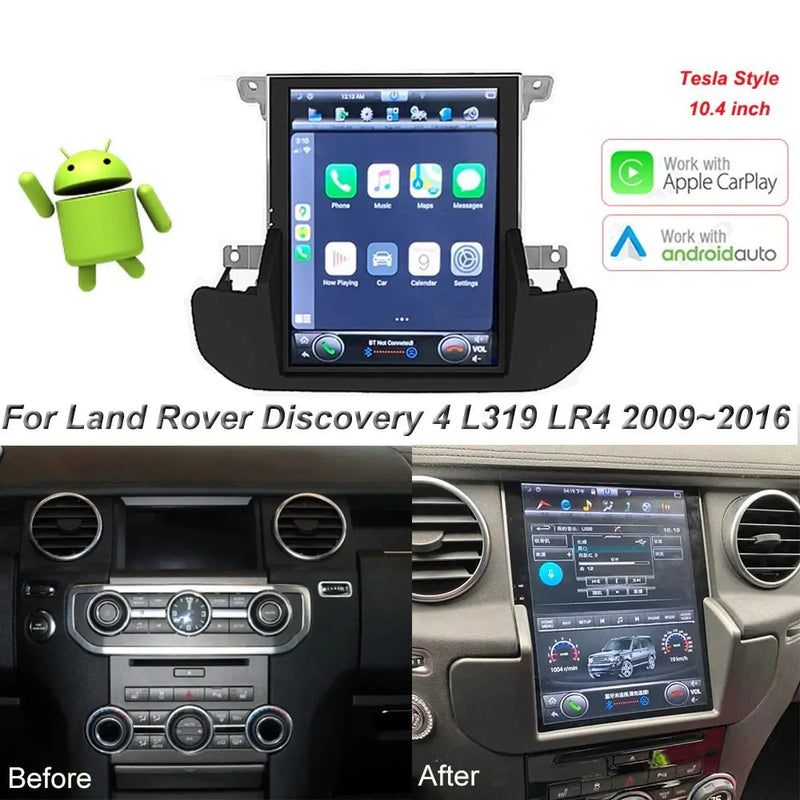Euronavigate Car 10.4-Inch Tesla Style Dash Navigation System for Land Rover Discovery 4 Android Tesla Style Dash Navigation Stereo System Retrofit Aftermarket Accessories