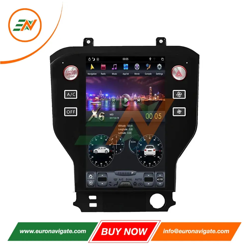 Euronavigate Coche 11,8 pulgadas Tesla Pantalla vertical Android 14 para Ford Mustang 2015-2022 Radio de coche inalámbrica Carplay GPS Reproductor estéreo Navegación Retrofit Accesorios del mercado de accesorios