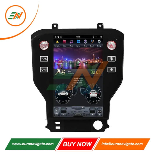 Euronavigate Coche 11,8 pulgadas Tesla Pantalla vertical Android 14 para Ford Mustang 2015-2022 Radio de coche inalámbrica Carplay GPS Reproductor estéreo Navegación Retrofit Accesorios del mercado de accesorios