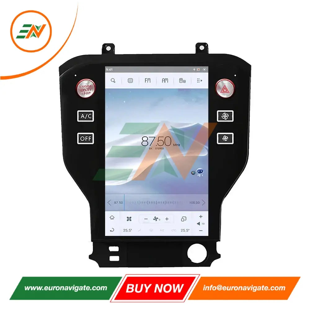 Euronavigate Coche 11,8 pulgadas Tesla Pantalla vertical Android 14 para Ford Mustang 2015-2022 Radio de coche inalámbrica Carplay GPS Reproductor estéreo Navegación Retrofit Accesorios del mercado de accesorios
