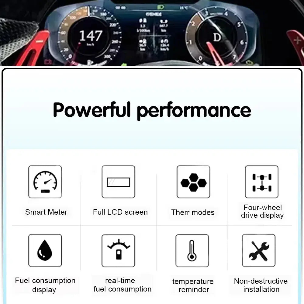 Euronavigate Car 12.3'' Car Digital Cluster For Ford Mustang 2015 2016 2017 2018 2020 LCD Dashboard Panel Virtual CockPit Speedometer Instrument  Retrofit Aftermarket Accessories