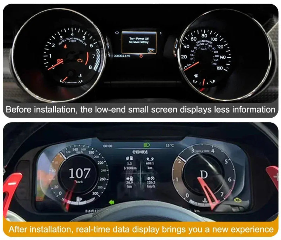 Euronavigate Car 12.3'' Car Digital Cluster For Ford Mustang 2015 2016 2017 2018 2020 LCD Dashboard Panel Virtual CockPit Speedometer Instrument  Retrofit Aftermarket Accessories