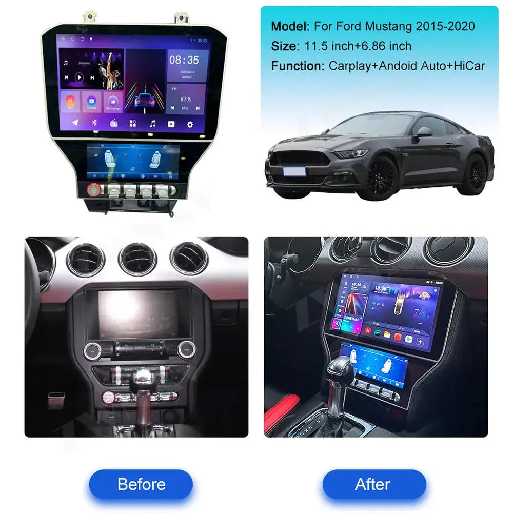 Euronavigate Car 12.8 inch dual screen Android 13.0 Car Stereo for Ford Mustang GT 2015-2022 GPS Navigation Radio Unit  Retrofit Aftermarket Accessories
