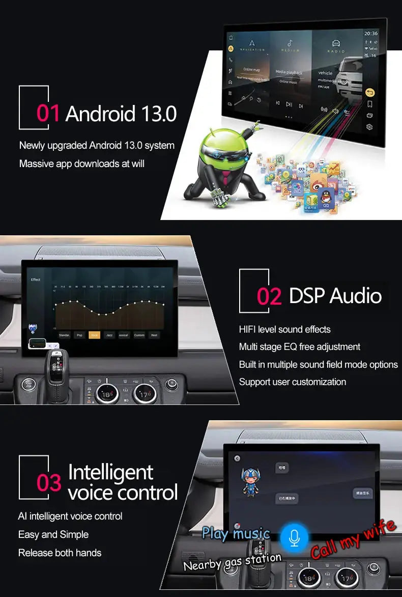 Euronavigate Car 13.3" Android Car Radio Apple Carplay DSP Audio Stereo Receiver Autoradio Multimedia Player Gps Navi Unit For Land Rover Defender  Retrofit Aftermarket Accessories