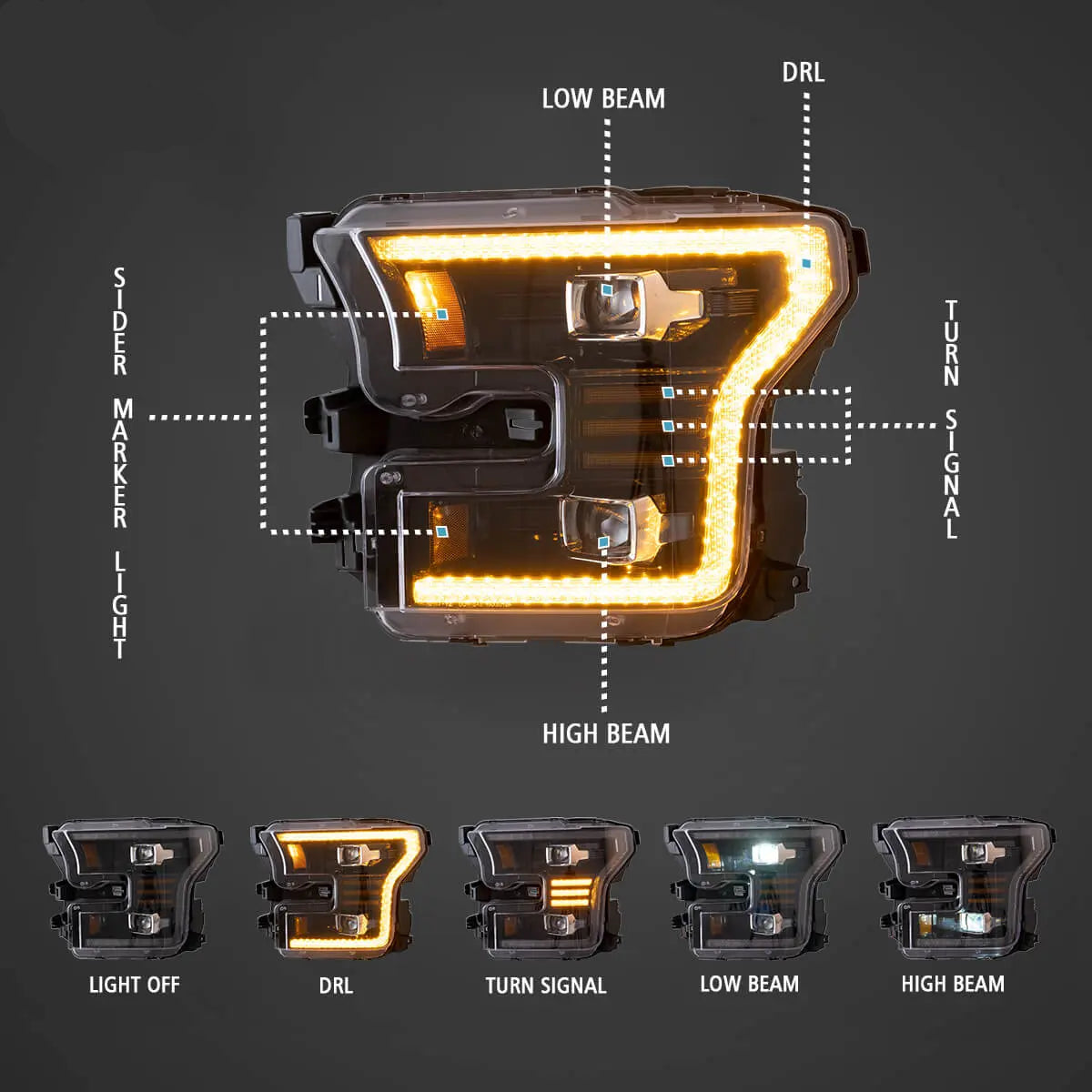 Euronavigate Car 15-17 Ford F150 Headlights 13th Gen With Dual Beam Projector  Retrofit Aftermarket Accessories