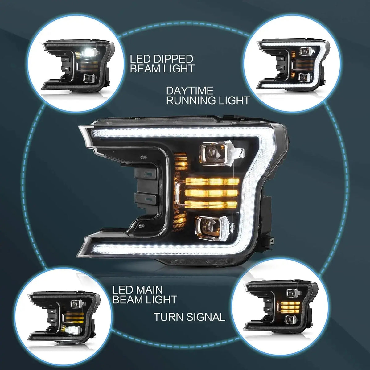 Euronavigate Car 15-17 Ford F150 Headlights 13th Gen With Dual Beam Projector  Retrofit Aftermarket Accessories