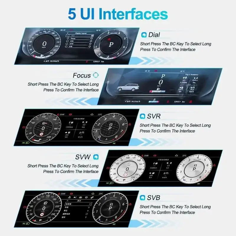Experience the difference with our 12.3" Range Rover instrument cluster. Enjoy the latest technology and advanced car data. Get yours today with free shipping worldwide, and a one year warranty