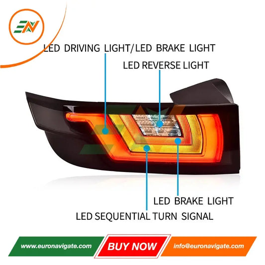 Euronavigate Luces traseras dinámicas para automóvil LED para Range Rover Evoque Faro de vehículo Actualización Plug and Play Reemplazo Retrofit Accesorios del mercado de accesorios