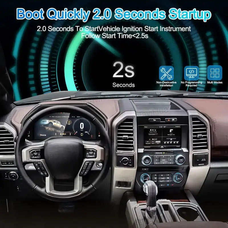 Upgrade your Ford F150 with our high-quality digital cluster featuring a crystal clear LCD display and accurate speedometer. This car instrument panel offers a seamless plug-and-play installation and an enhanced driving experience.
