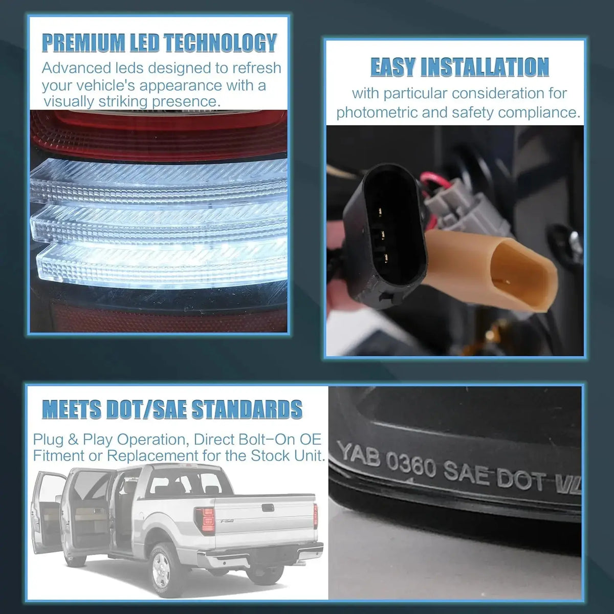 Euronavigate Car Ford F150 12th Gen (P415) Tail Lights With Amber Sequential Turn Signal Automotive Taillight Assemblies Retrofit Aftermarket Accessories
