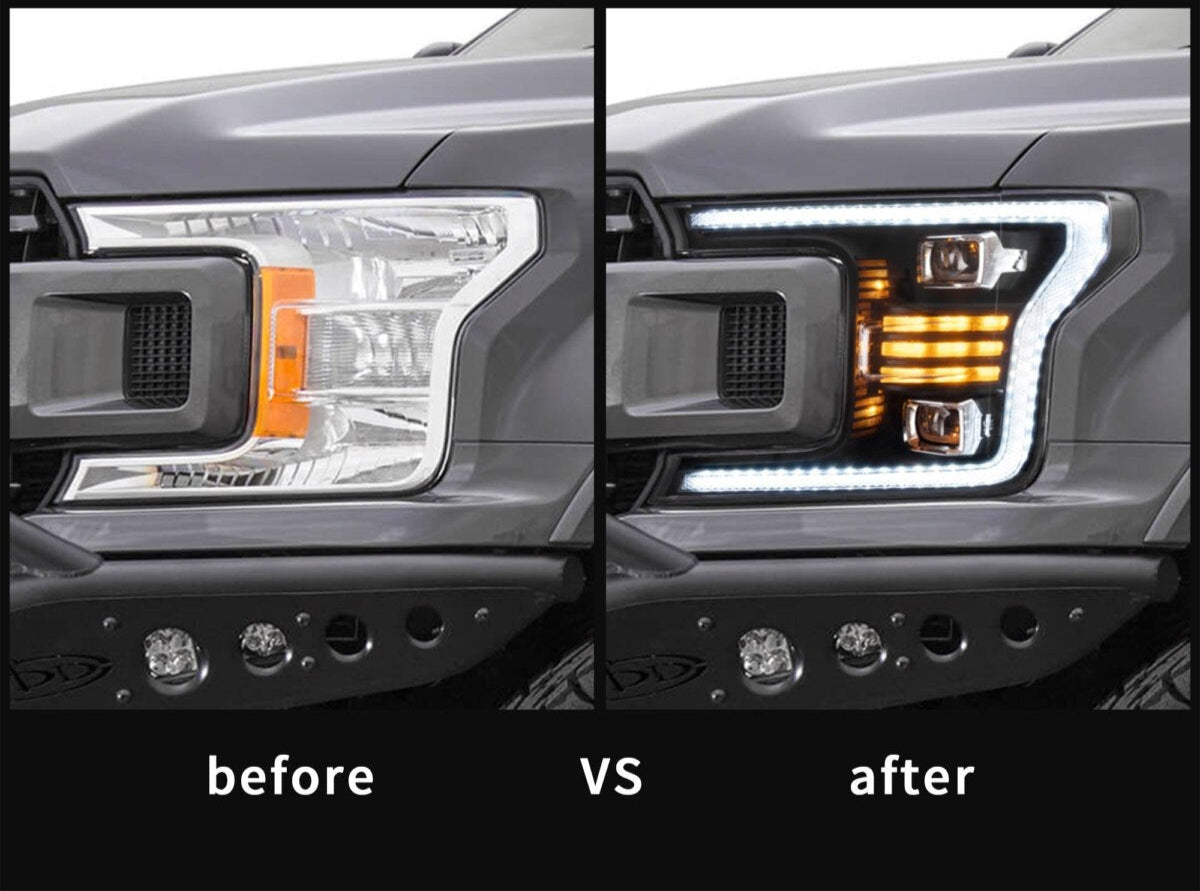 Euronavigate Car Ford F150 LED HeadLights With Dual Beam Projector Automotive Lighting, Headlights, S650 Style, DRL, Daytime Running Lights, Sequential Turn Signals Retrofit Aftermarket Accessories