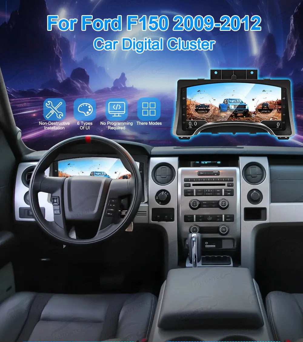 Euronavigate Car Ford F150 Raptor 2009 2010 2011 2012 Car Digital Cluster LCD Dashboard Automotive Gauge Speedometer Virtual Cockpit Upgrade  Retrofit Aftermarket Accessories