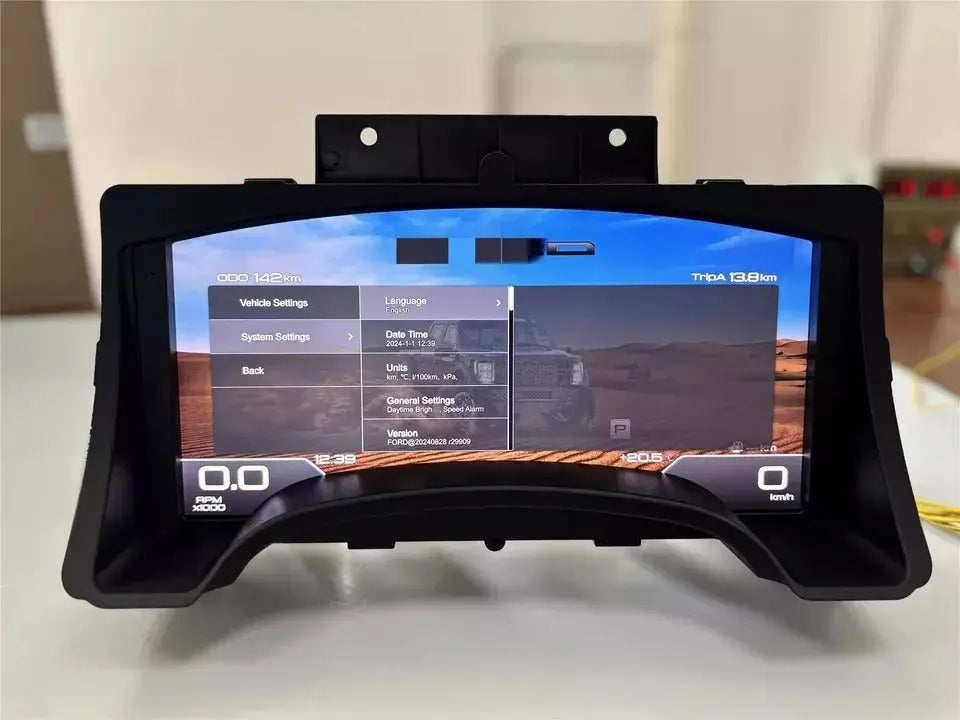 This digital cluster for Ford F150 Raptor is easy to install, gives you a fast response and shows all of your car's essential data. The 12.3" or 13.1" screen enhances your driving experience.