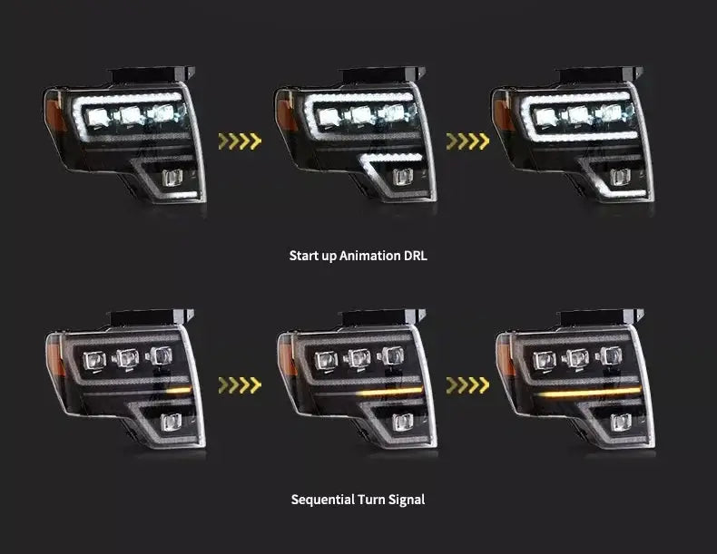 Euronavigate Car Projector LED Headlights with Dynamic DRL for Ford F-150 Projector LED Headlight Assembly Retrofit Aftermarket Accessories