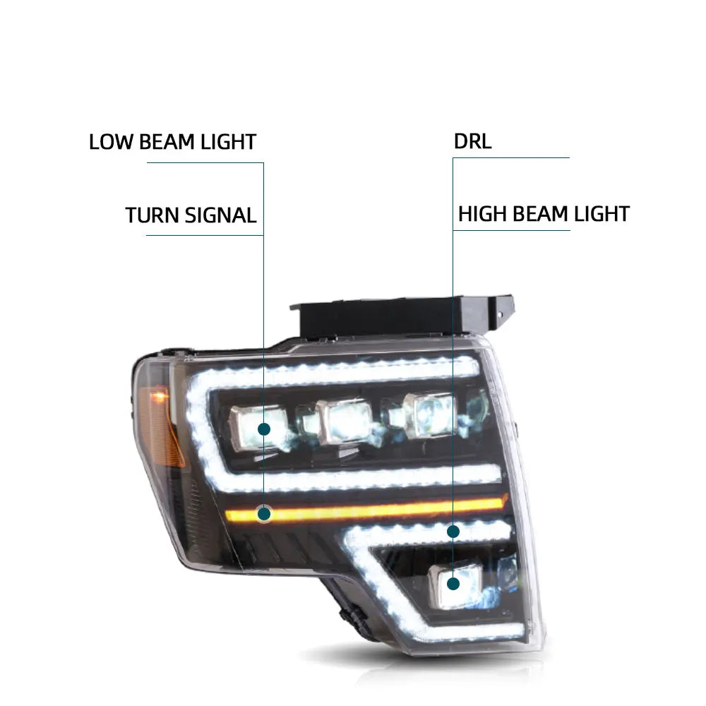 Euronavigate Car Vland Carlamp Projector LED Headlights For Ford F150 2009-2014 with Dynamic DRL Automotive Headlight Assemblies Retrofit Aftermarket Accessories