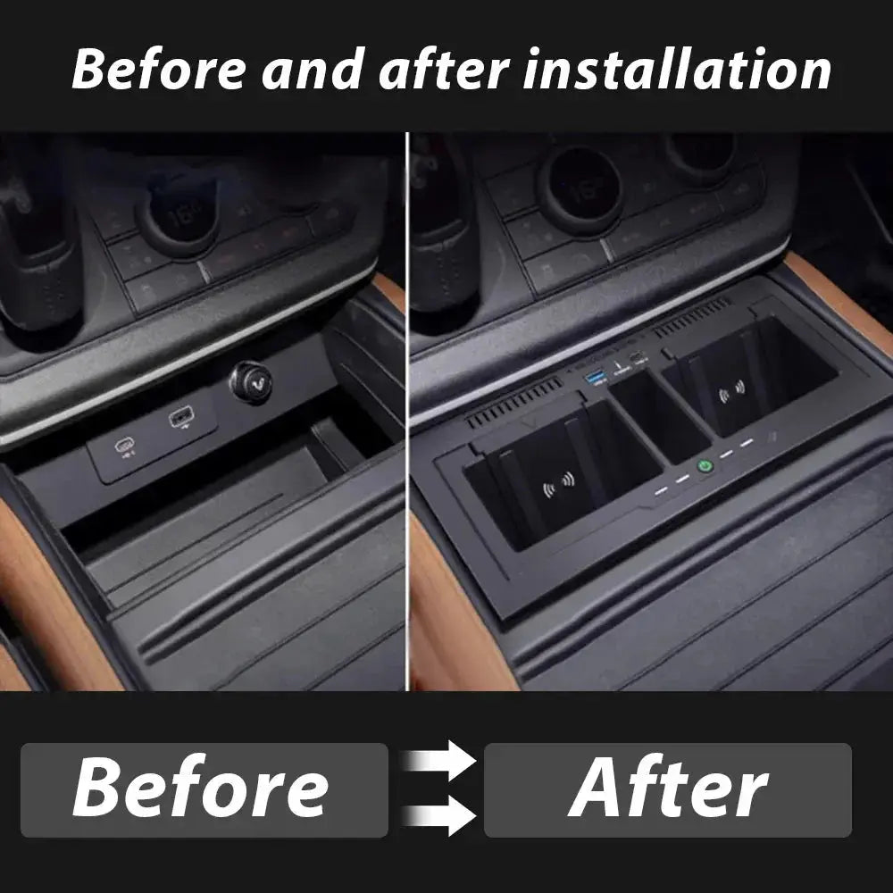 This high-quality wireless phone charger, designed for Land Rover Defender 90, 110, and 130 (2020-2024), provides fast and reliable charging. Take advantage of free global shipping, a one-year factory warranty, and an easy, no-fuss installation. Purchase now and enjoy seamless, wireless car charging!