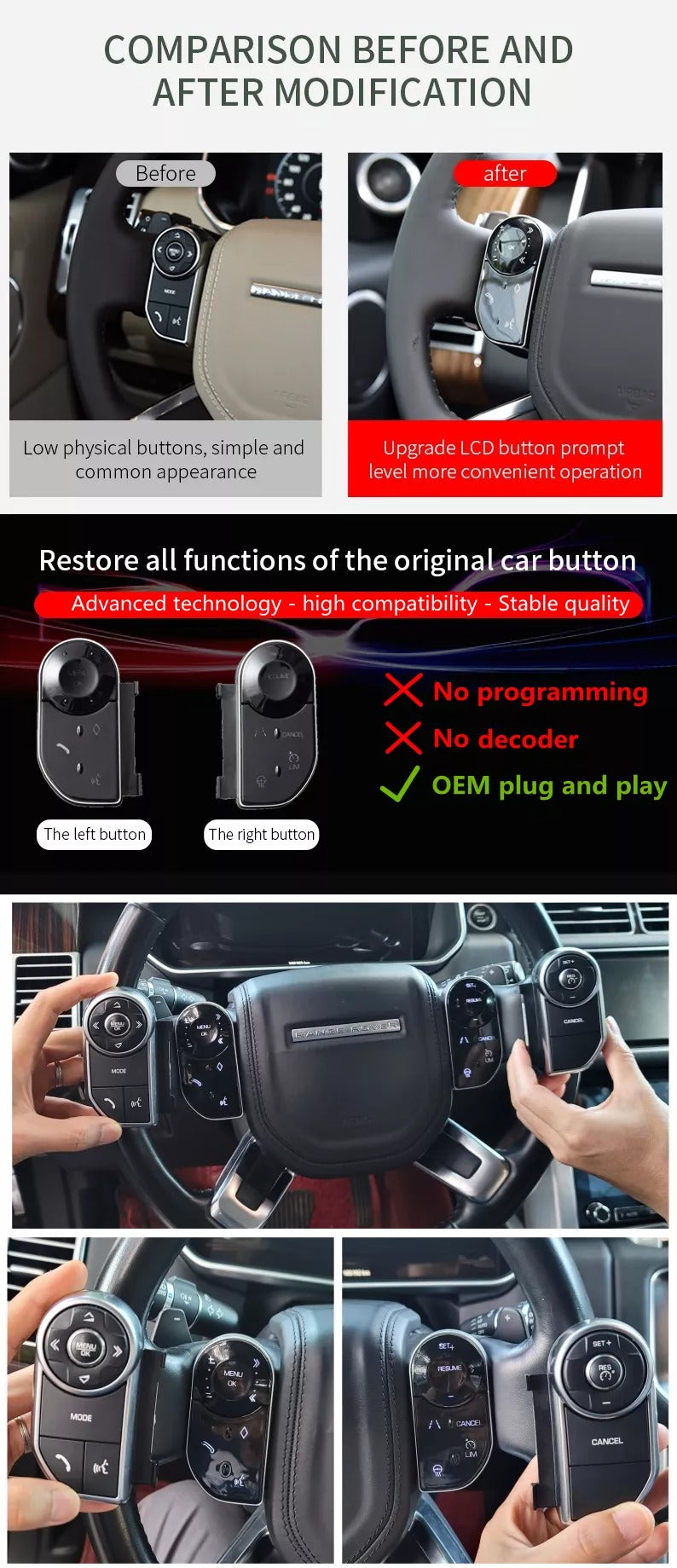 Botones táctiles de control en el volante para Range Rover Vogue, Sport y Descubrimiento5
