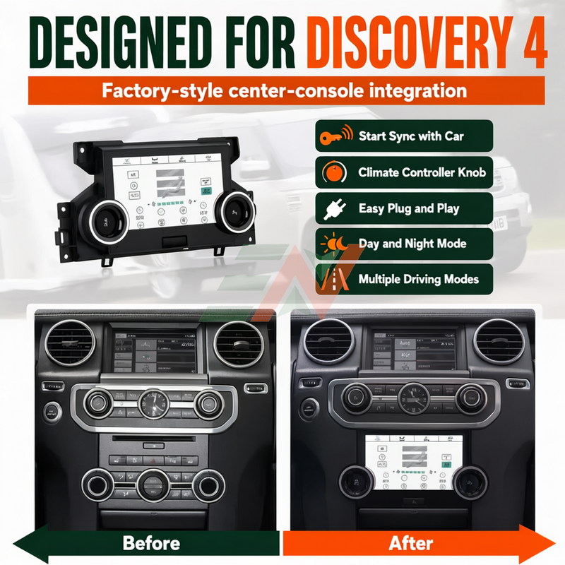 AC control module Land Rover Discovery 4 AC panel day and night modes - before and after comparison