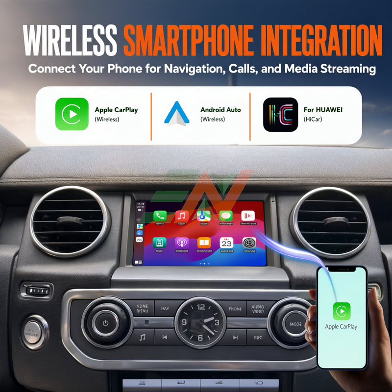 Android Car Radio Head Unit Land Rover Discovery 4 smartphone integration with wireless Apple CarPlay display