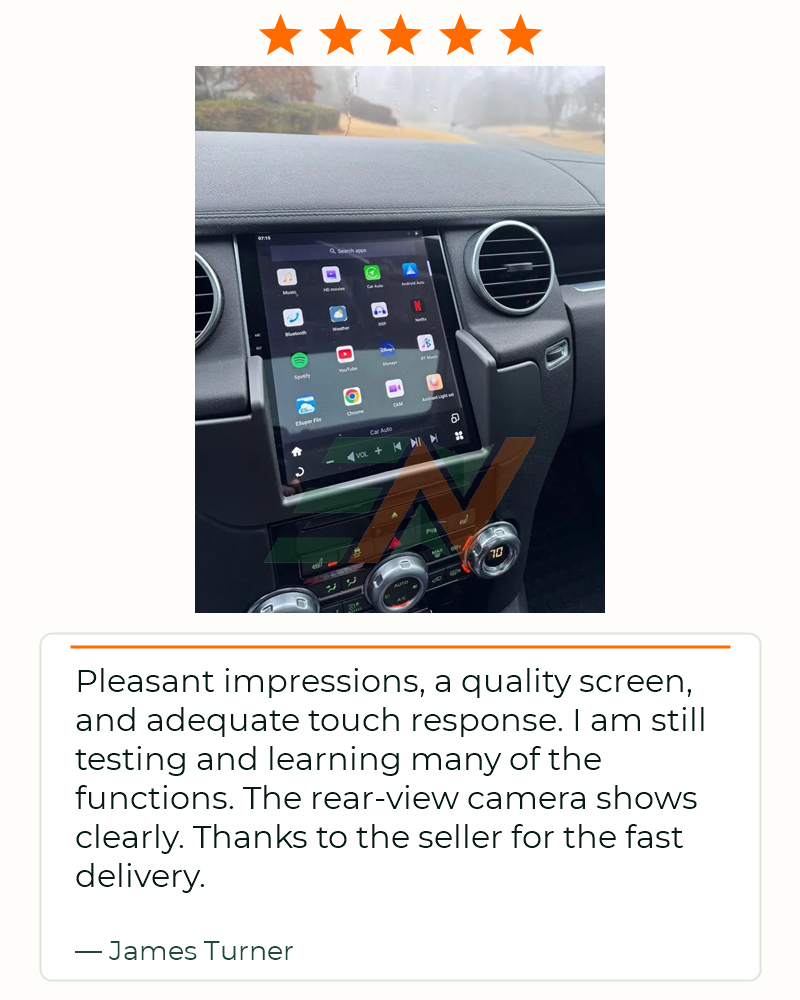 Android head unit Land Rover Discovery 4 vertical infotainment display with app icons