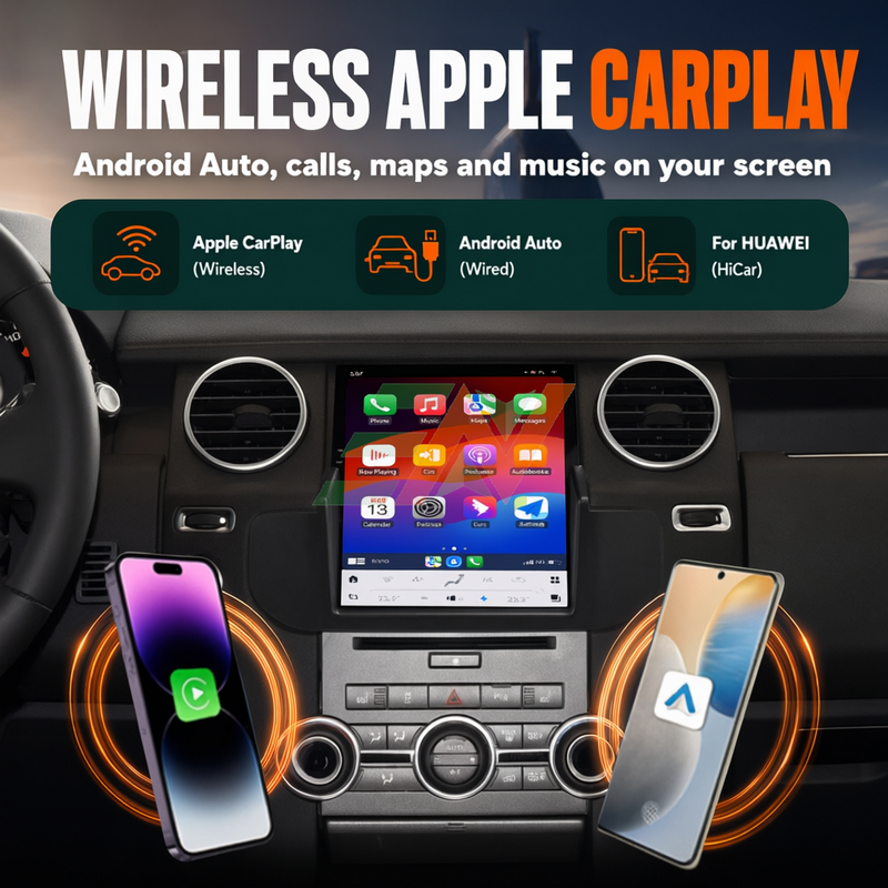 Android head unit Land Rover Discovery 4 wireless smartphone projection with Apple CarPlay and Android Auto