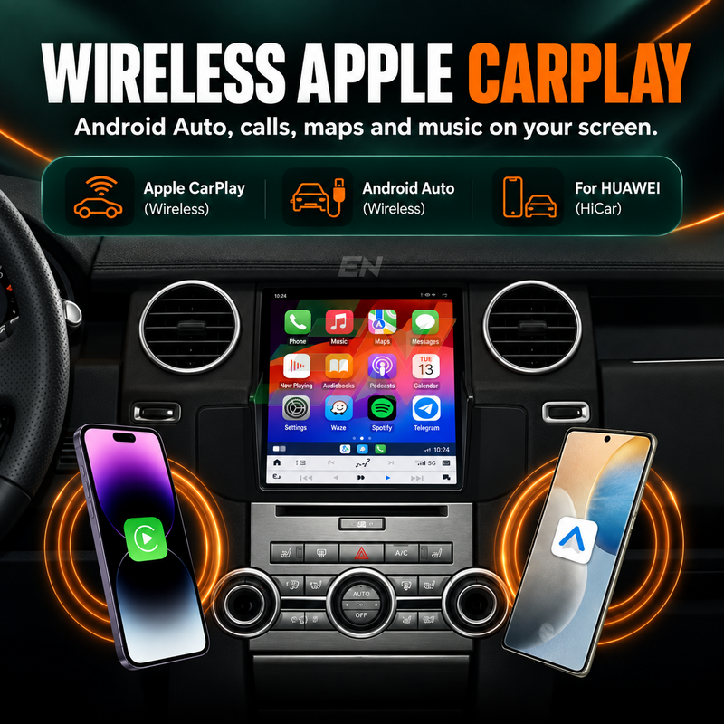 Android head unit Land Rover Discovery 4 wireless smartphone projection with Apple CarPlay and Android Auto