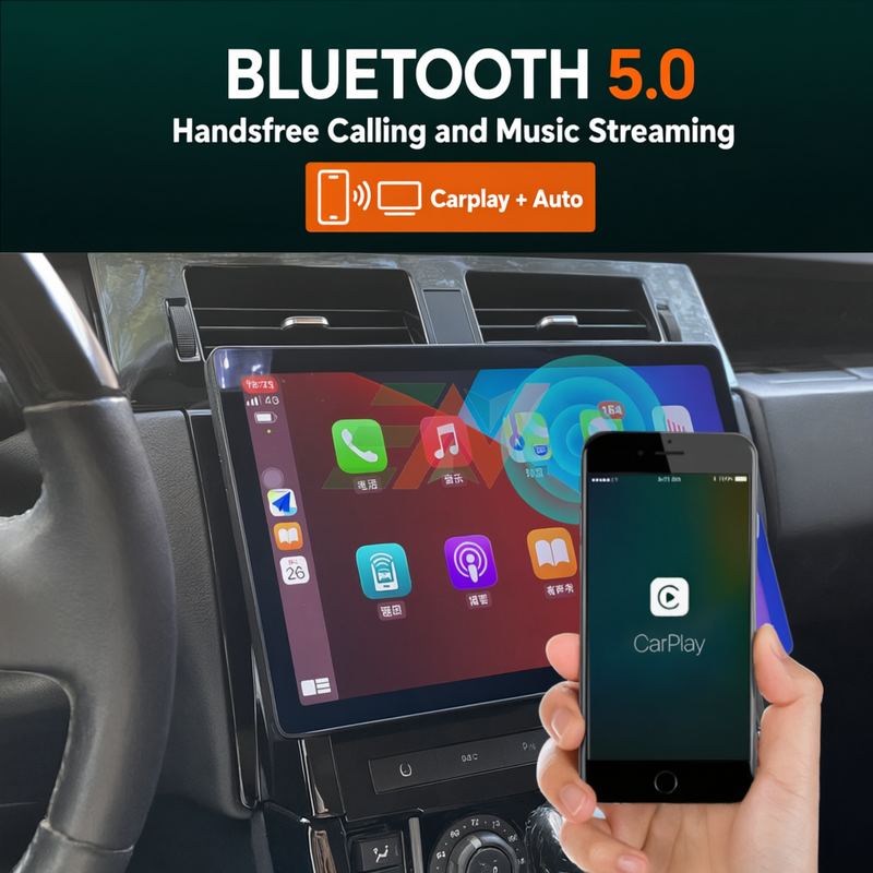 Android head unit for Range Rover Sport with Wireless Apple CarPlay and Android Auto connectivity on a smartphone