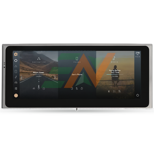 Android head unit Range Rover Vogue L322 split-screen display with navigation phone and media