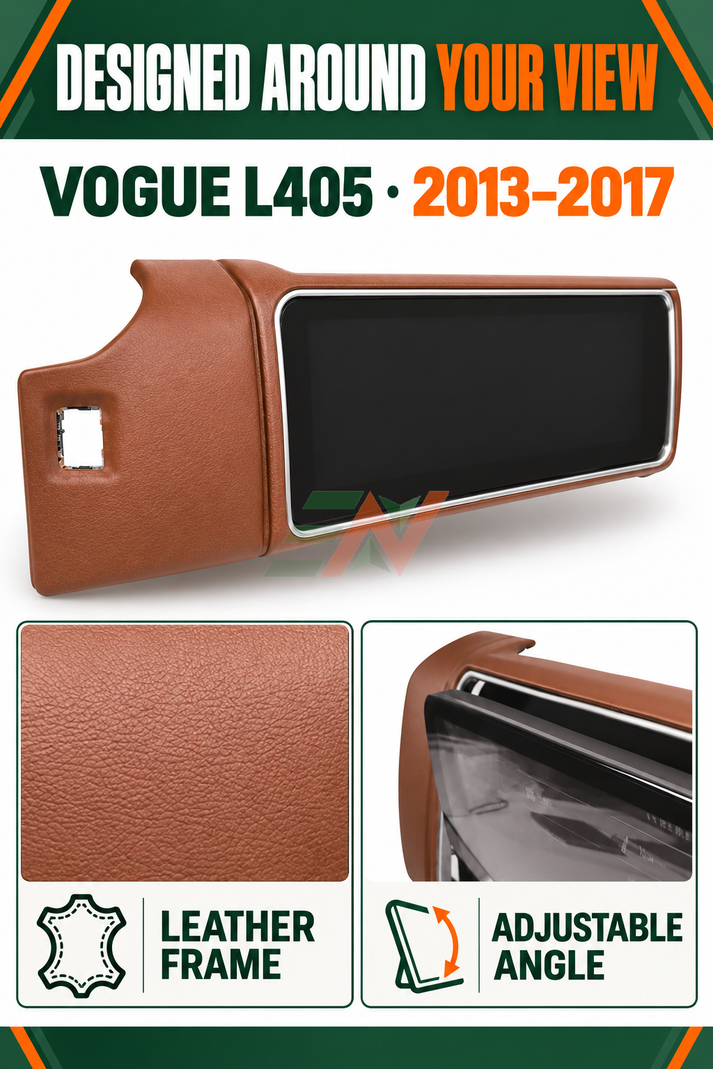 Android head unit for Range Rover Vogue L405 with leather frame construction and adjustable angle