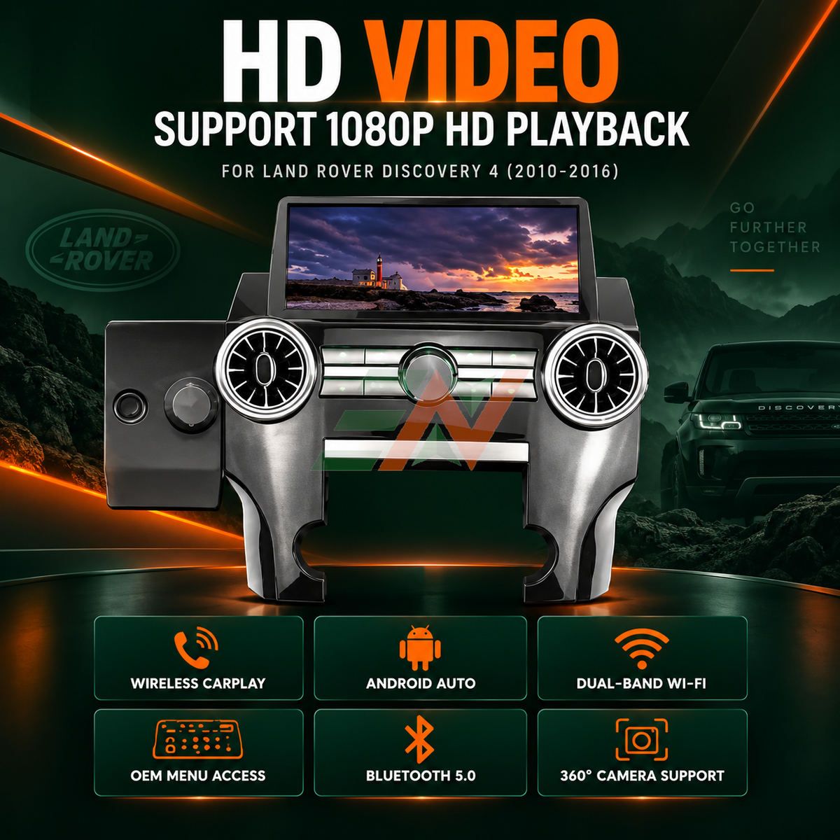 Android Infotainment Head Unit Upgrade for Land Rover Discovery 4 with built-in wireless CarPlay and Android Auto features