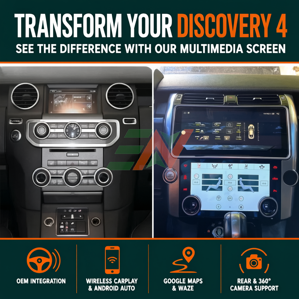 Automotive Infotainment System Land Rover Discovery 4 12.3-inch Android multimedia screen before and after upgrade