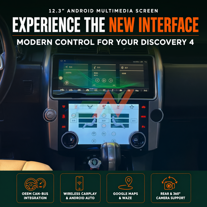 Automotive Infotainment System Land Rover Discovery 4 12.3-inch Android multimedia screen with climate control display