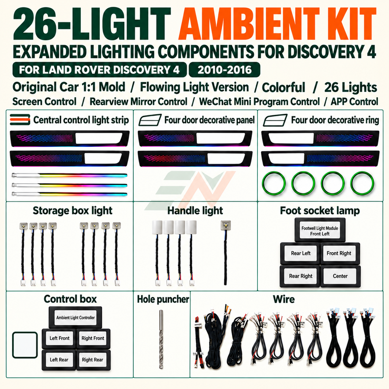Automotive Interior Ambient Lighting Kit for Land Rover Discovery 4 with 26 lights standard model components