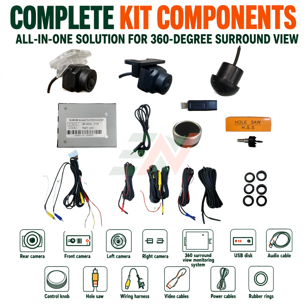 Backup camera system for Land Rover Discovery 4 - complete kit components for surround view
