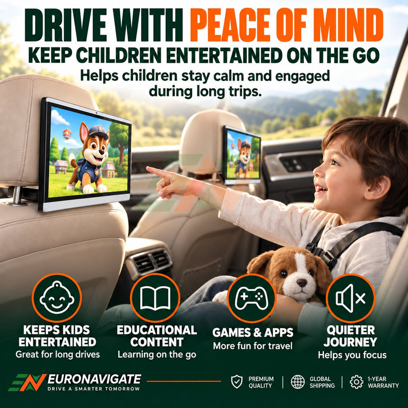 Car headrest entertainment system for Land Rover Discovery 4 with child watching video