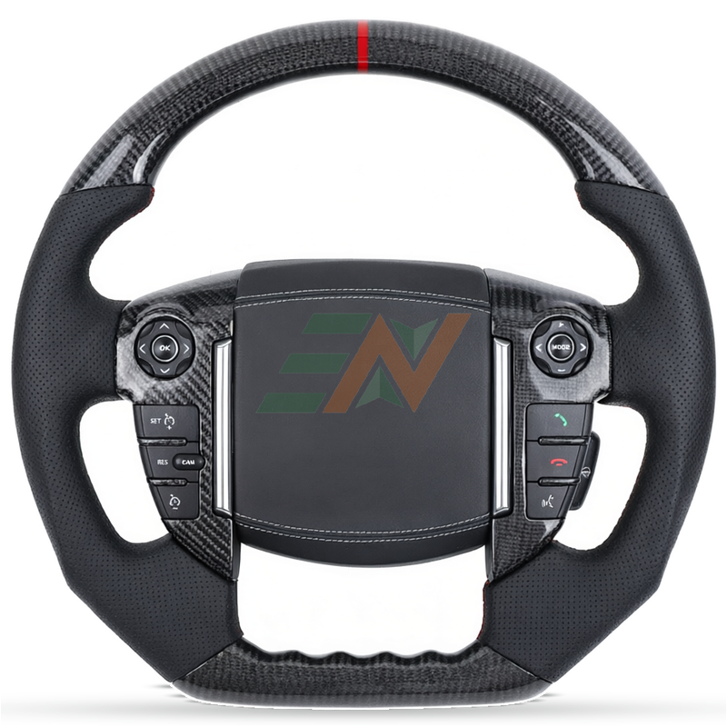 Volant personnalisé en fibre de carbone Alcantara pour Land Rover Discovery 4 avec cuir perforé et finition carbone rouge