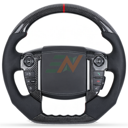 Volant personnalisé en fibre de carbone Alcantara pour Land Rover Discovery 4 avec cuir perforé et finition carbone rouge