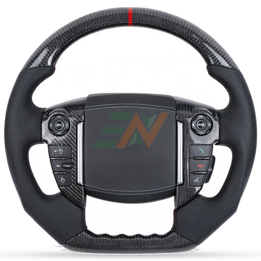 Volante de Fibra de Carbono Alcantara personalizado para Land Rover Discovery 4 con cuero perforado y acabado en carbono rojo