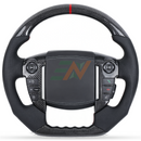 Custom Alcantara Carbon Fiber Steering Wheel for Land Rover Discovery 4 with perforated leather and red carbon finish