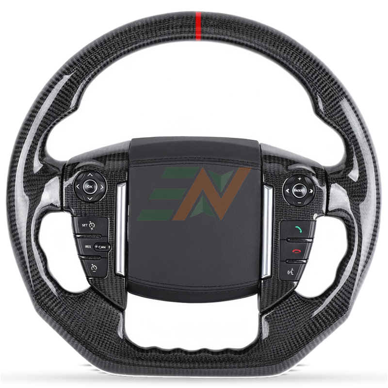 Volant en fibre de carbone Alcantara personnalisé Land Rover Discovery 4 avec option carbone rouge et garniture en cuir noir
