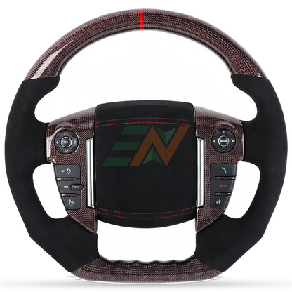 Volant en fibre de carbone Alcantara personnalisé pour Land Rover Discovery 4 avec finition Carbone rouge et coutures rouges