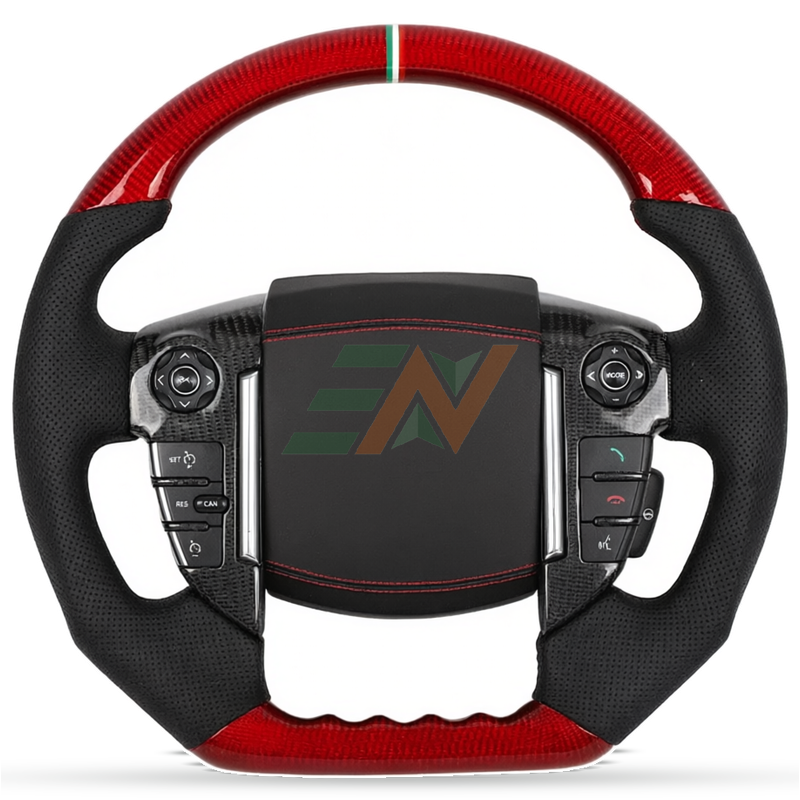 Volant en fibre de carbone Alcantara personnalisé pour Land Rover Discovery 4 avec finition Carbone rouge et cuir perforé