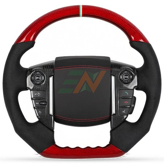 Volante de Fibra de Carbono Alcantara personalizado para Land Rover Discovery 4 con acabado Red Carbon y cuero perforado