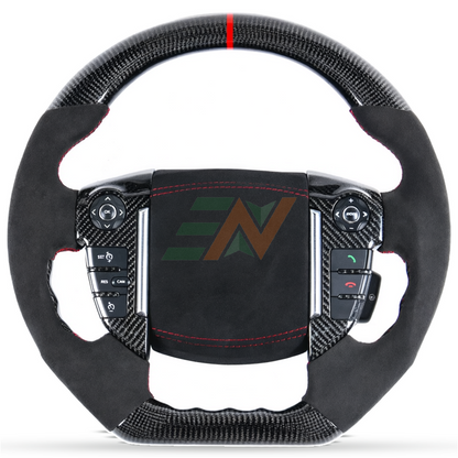 Volant en fibre de carbone Alcantara personnalisé pour Land Rover Discovery 4 avec finition en cuir suédé et coutures rouges