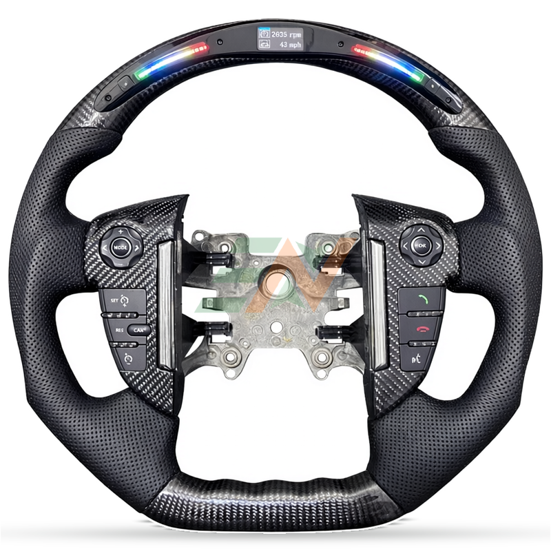Customized LED Carbon Fiber Racing Steering Wheel Land Rover Discovery 4 real-time vehicle data display with RPM and speed