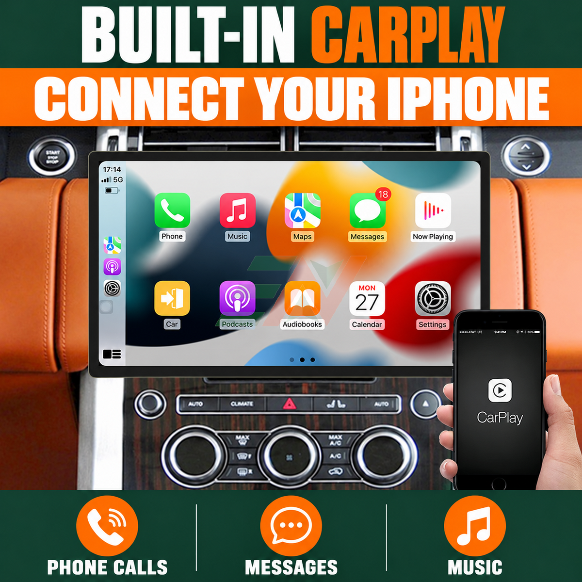 Dash Touch Screen Android Head Unit Display for Range Rover Vogue L405 with HD Android floating infotainment and CarPlay apps