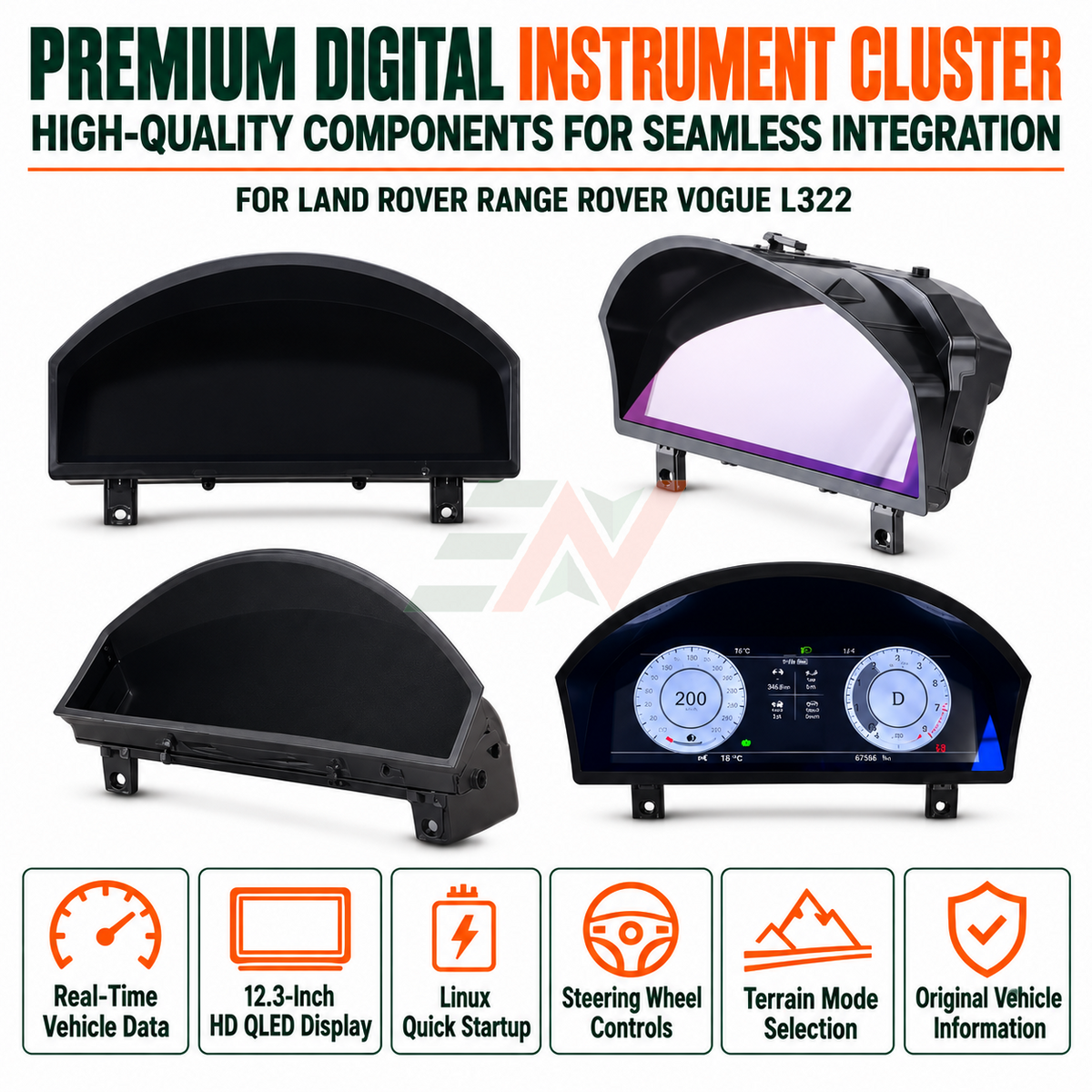 digital instrument cluster for Range Rover Vogue L322 with 12.3-inch HD QLED digital display and Linux operating system